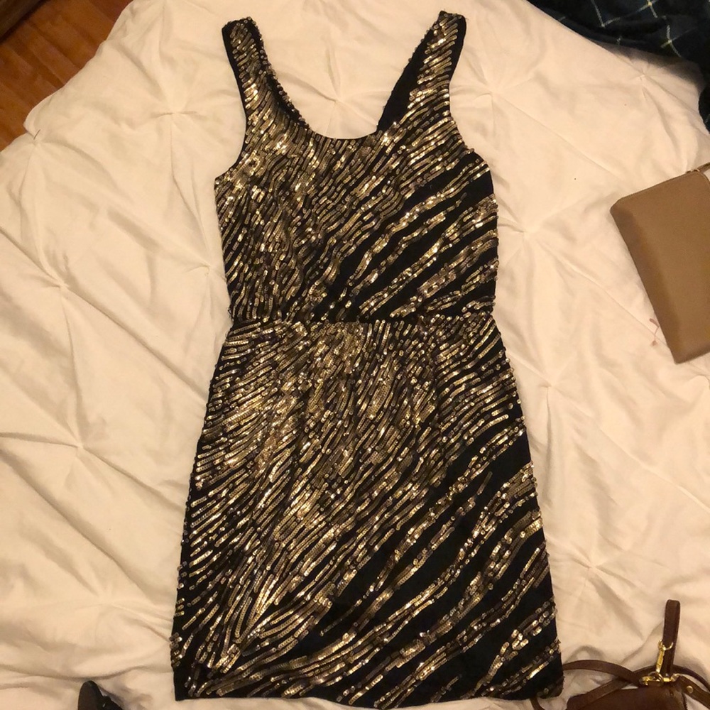 Express sequin New Years black and gold dress